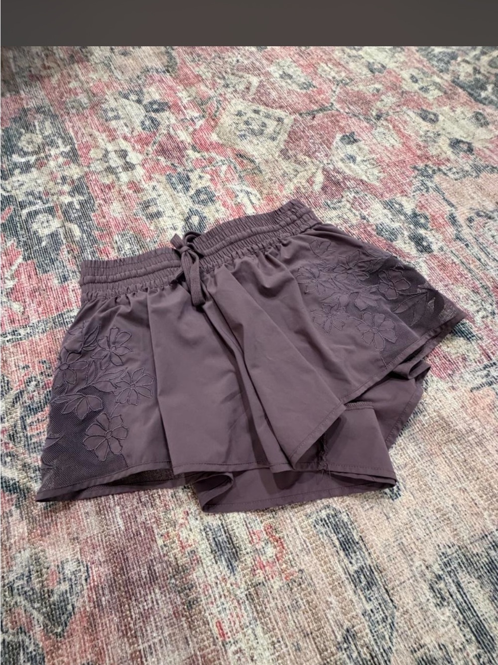 Free People Mauve Floral Embroidered Athletic Shorts